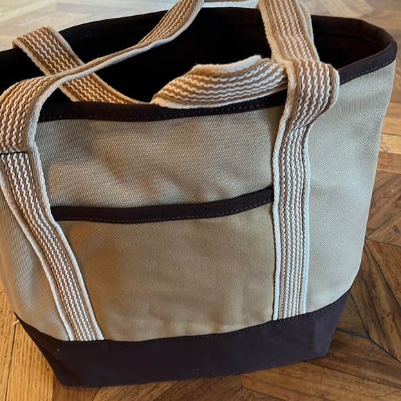 Lands' End Handbags - Lands’ End Medium, Zip-Top, Multi-Brown, Canvas Tote Bag